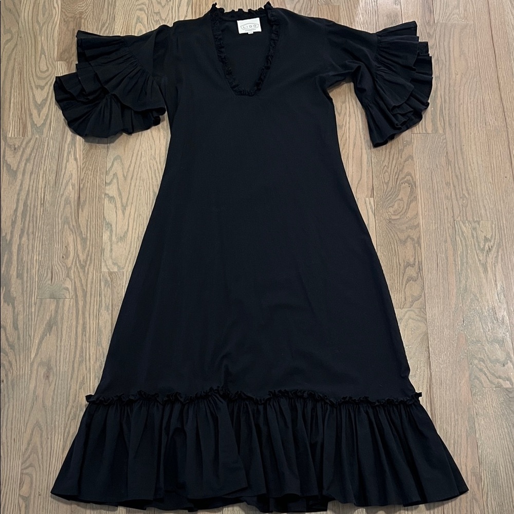 Chic Black Ruffle midi Dress